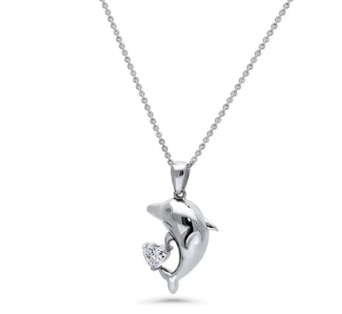 Dolphin CZ Pendant Necklace in Sterling Silver
