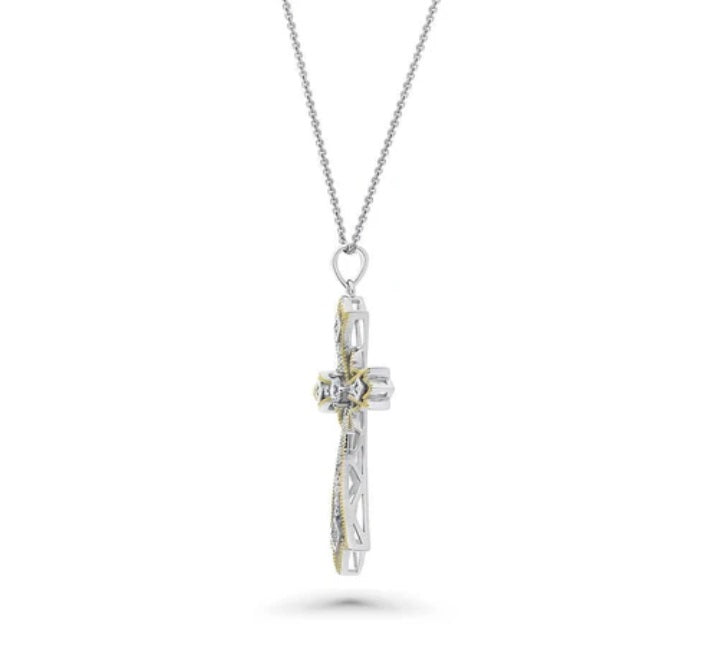 Cross Milgrain CZ Pendant Necklace in Sterling Silver