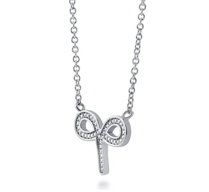 Zodiac Aries CZ Pendant Necklace in Sterling Silver