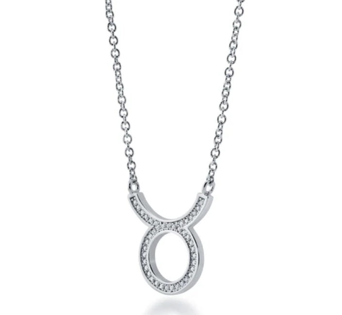 Zodiac Taurus CZ Pendant Necklace in Sterling Silver