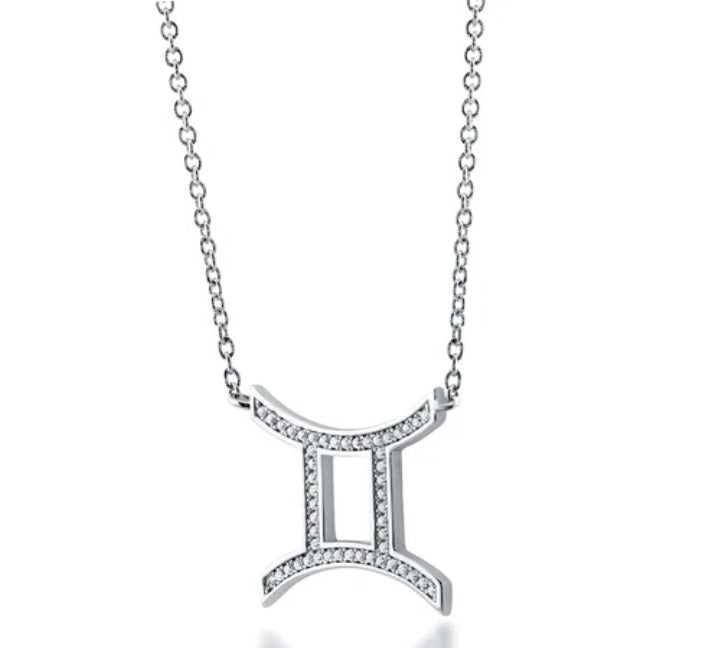 Zodiac Gemini CZ Pendant Necklace in Sterling Silver