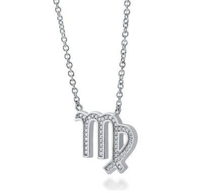 Zodiac Virgo CZ Pendant Necklace in Sterling Silver