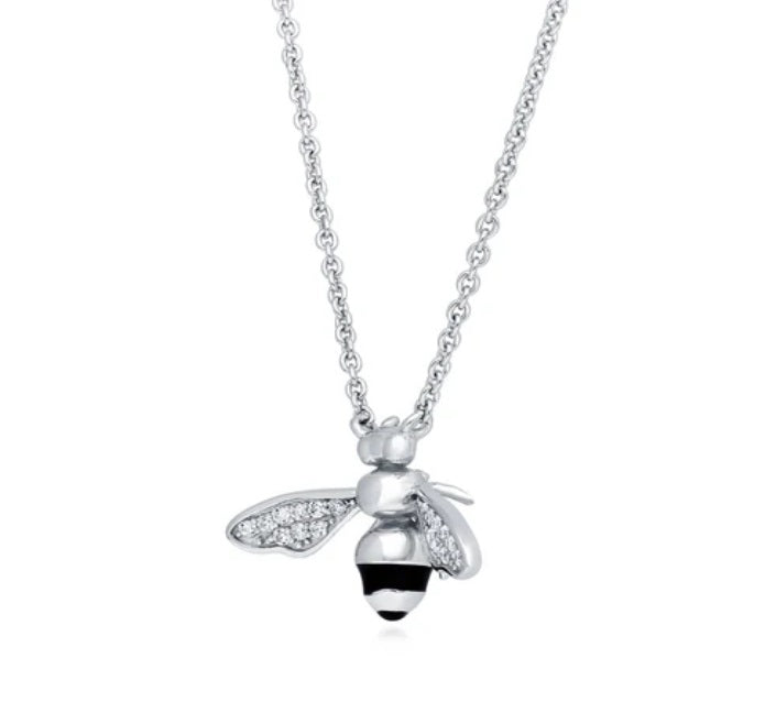 Bee CZ Pendant Necklace in Sterling Silver