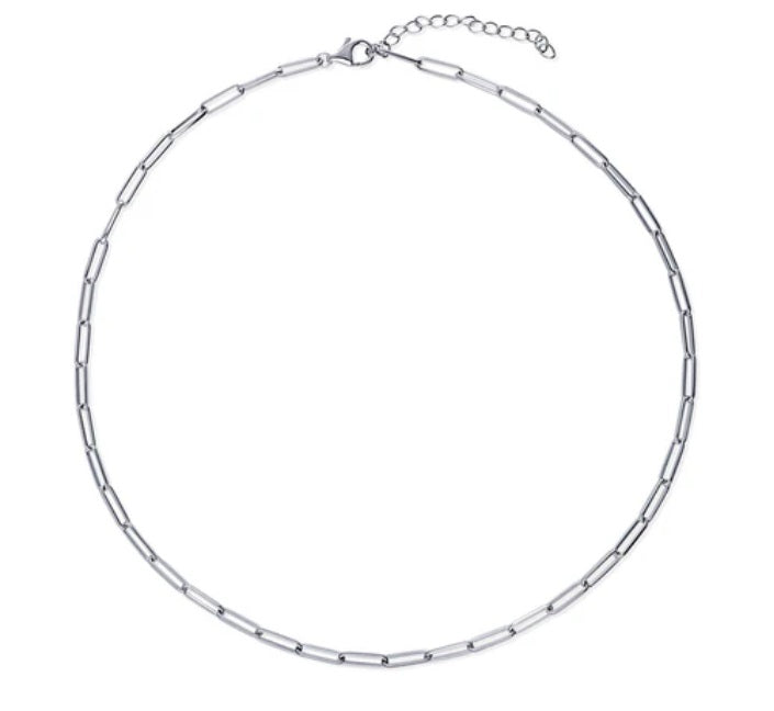 Paperclip CZ by the Yard Chain Necklace in Sterling Silver, 2 Piece
