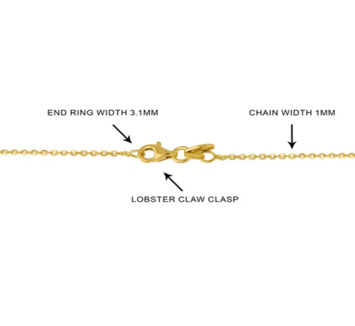 Italian Rolo Chain Necklace in Gold Flashed Sterling Silver 1mm