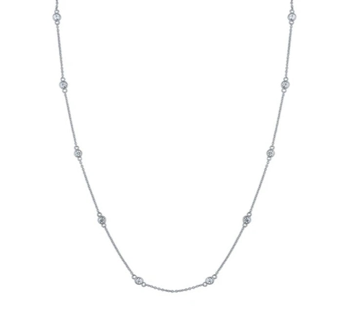 Solitaire 0.45ct Round CZ Pendant Station Necklace in Sterling Silver
