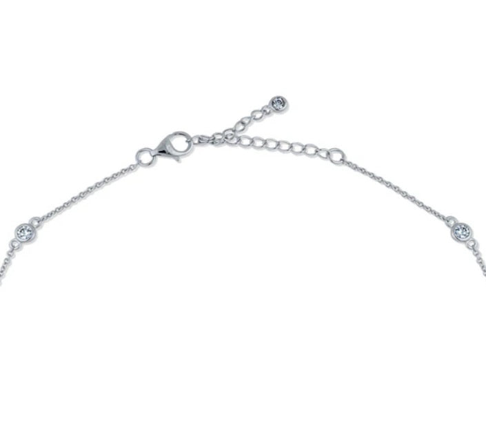 Solitaire 0.45ct Round CZ Pendant Station Necklace in Sterling Silver