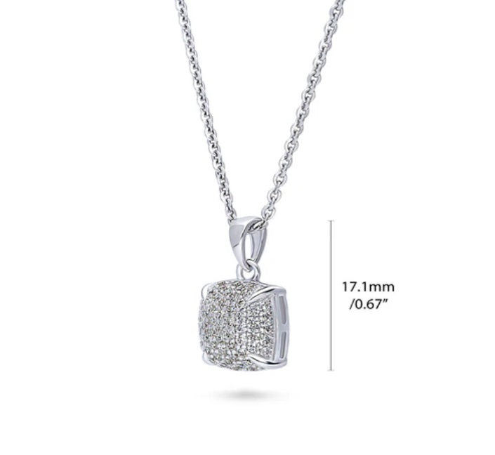 Square CZ Pendant Necklace in Sterling Silver