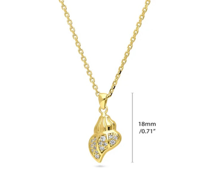 Seashell CZ Pendant Necklace in Sterling Silver