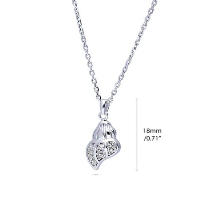 Seashell CZ Pendant Necklace in Sterling Silver