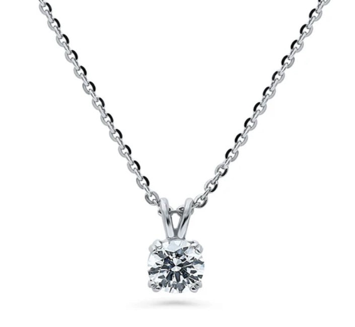 Solitaire Round CZ Pendant Necklace in Sterling Silver 0.8ct