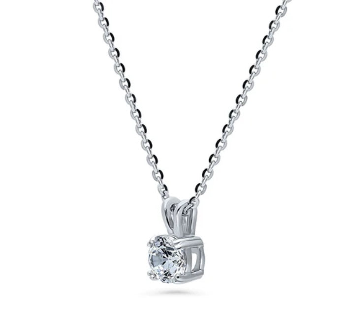 Solitaire Round CZ Pendant Necklace in Sterling Silver 0.8ct