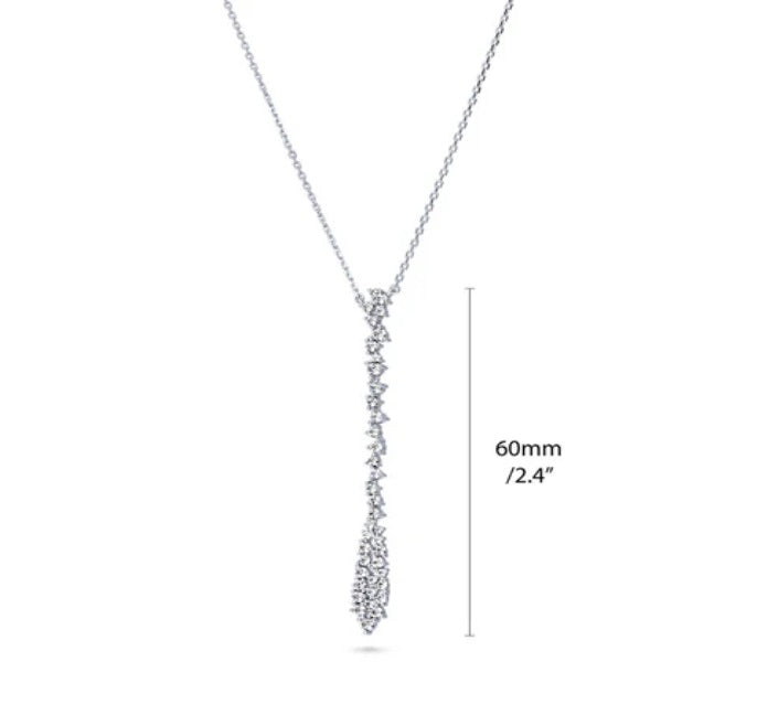 Cluster Teardrop CZ Pendant Necklace in Sterling Silver