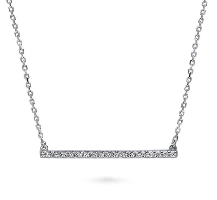 Bar CZ Pendant Necklace in Sterling Silver