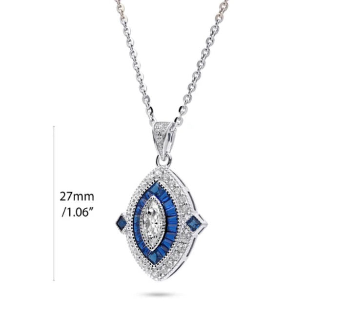 Navette Halo CZ Pendant Necklace in Sterling Silver