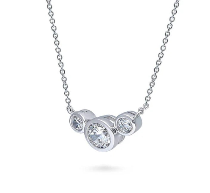 3-Stone Round CZ Pendant Necklace in Sterling Silver