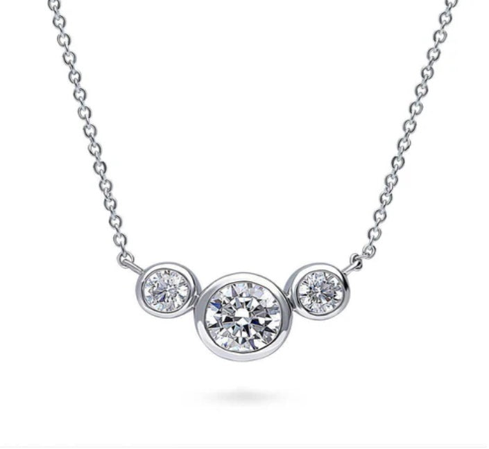 3-Stone Round CZ Pendant Necklace in Sterling Silver