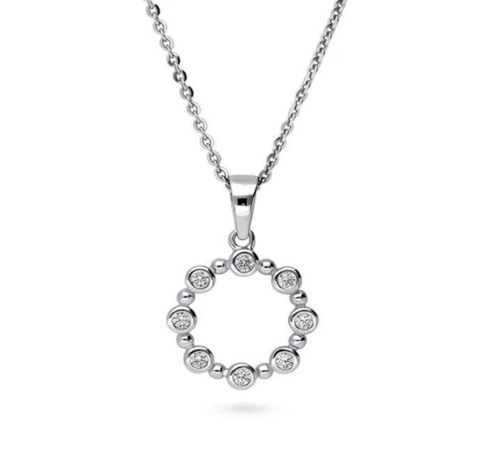 Bubble Open Circle CZ Pendant Necklace in Sterling Silver