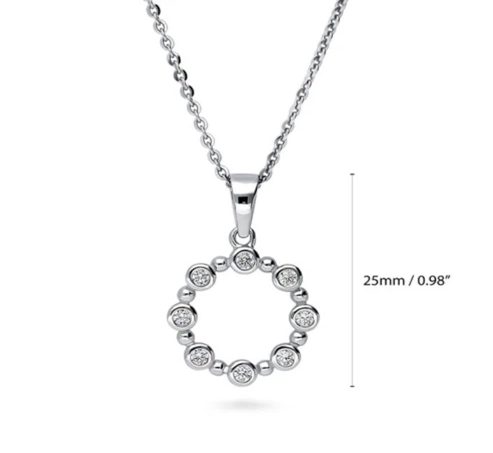 Bubble Open Circle CZ Pendant Necklace in Sterling Silver