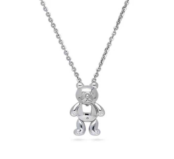 Bear CZ Pendant Necklace in Sterling Silver