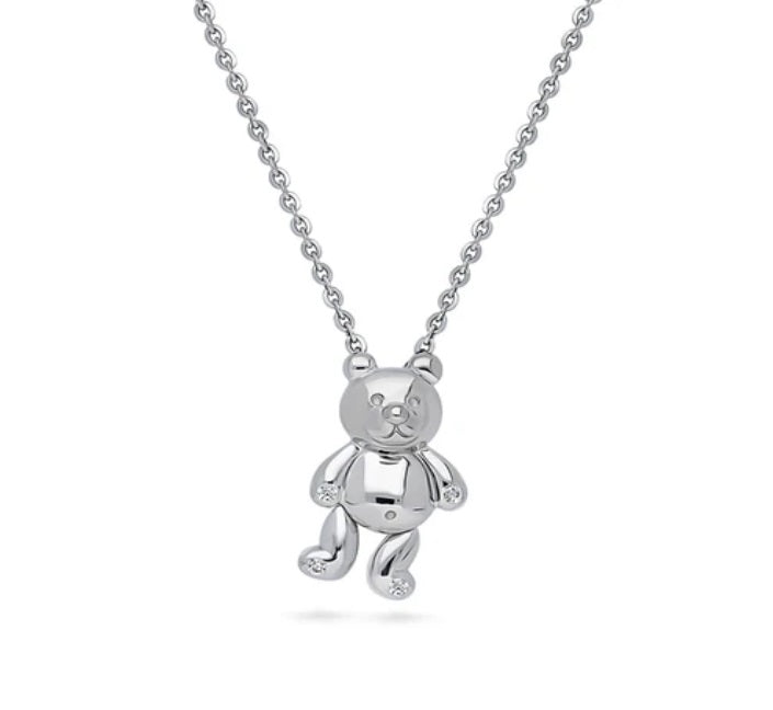 Bear CZ Pendant Necklace in Sterling Silver