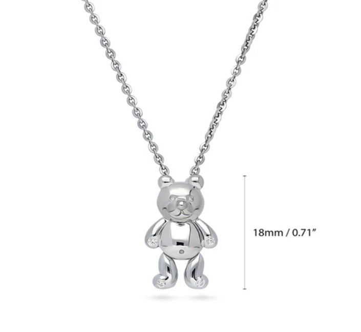 Bear CZ Pendant Necklace in Sterling Silver