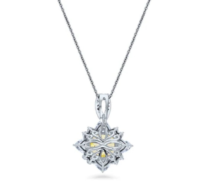 Halo Flower Canary Cushion CZ Necklace in Sterling Silver