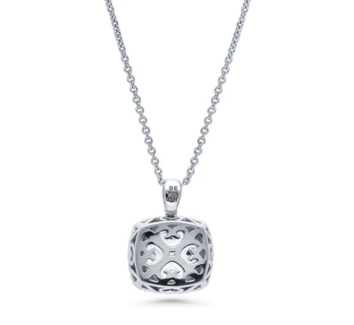 Halo Cushion CZ Pendant Necklace in Sterling Silver