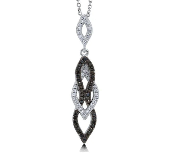 Black and White CZ Pendant Necklace in Sterling Silver
