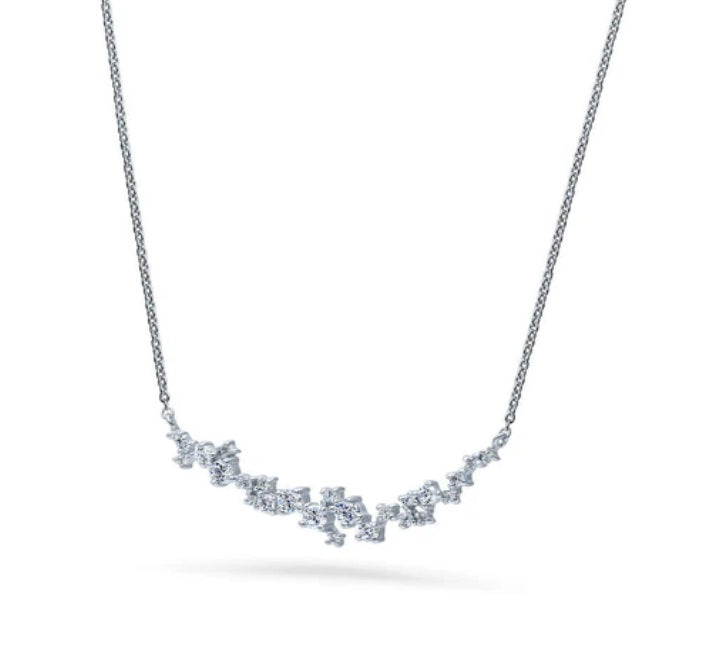 Cluster Bar CZ Pendant Necklace in Sterling Silver