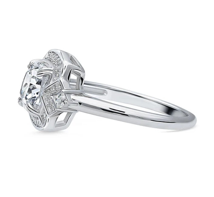 Halo Arrow Cushion CZ Statement Ring in Sterling Silver