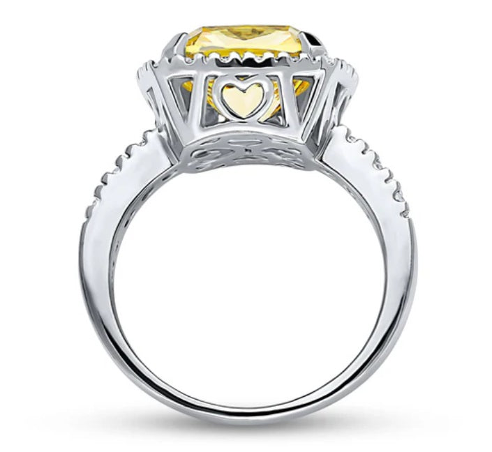 Halo Canary Yellow Cushion CZ Statement Ring in Sterling Silver