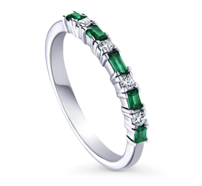 Art Deco CZ Half Eternity Ring in Sterling Silver