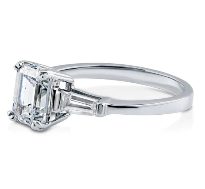 3-Stone Emerald Cut CZ Ring in Sterling Silver