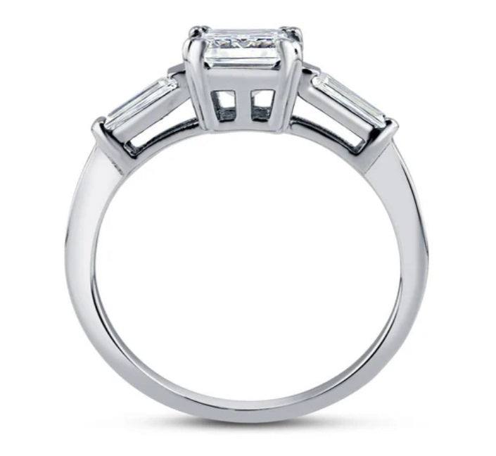 3-Stone Emerald Cut CZ Ring in Sterling Silver