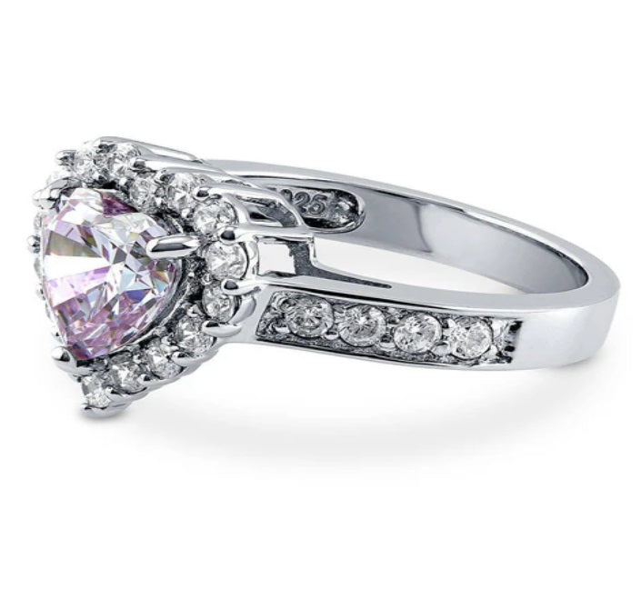 Halo Heart Purple CZ Ring in Sterling Silver