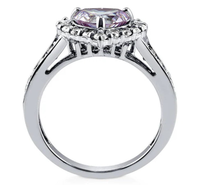 Halo Heart Purple CZ Ring in Sterling Silver