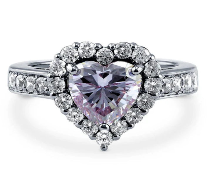 Halo Heart Purple CZ Ring in Sterling Silver