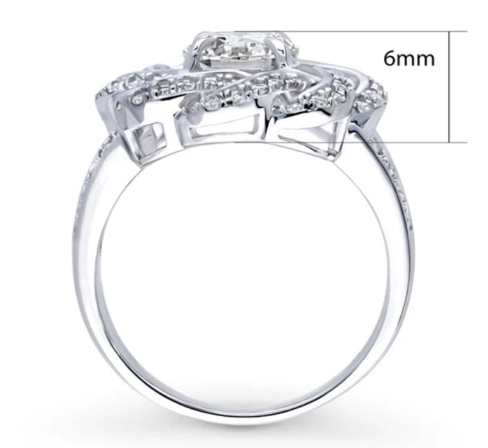 Flower Woven CZ Split Shank Ring in Sterling Silver
