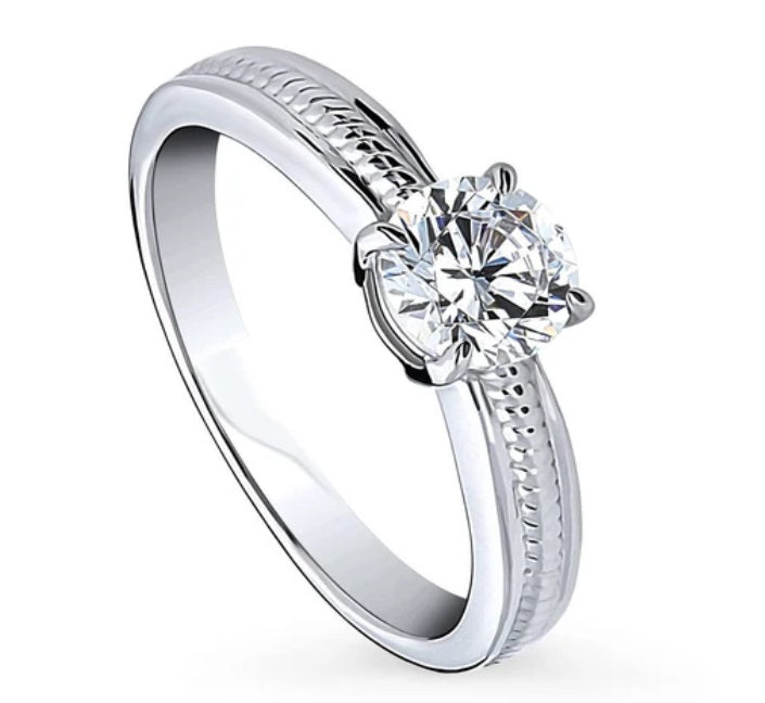 Solitaire Cable 0.8ct Round CZ Ring in Sterling Silver