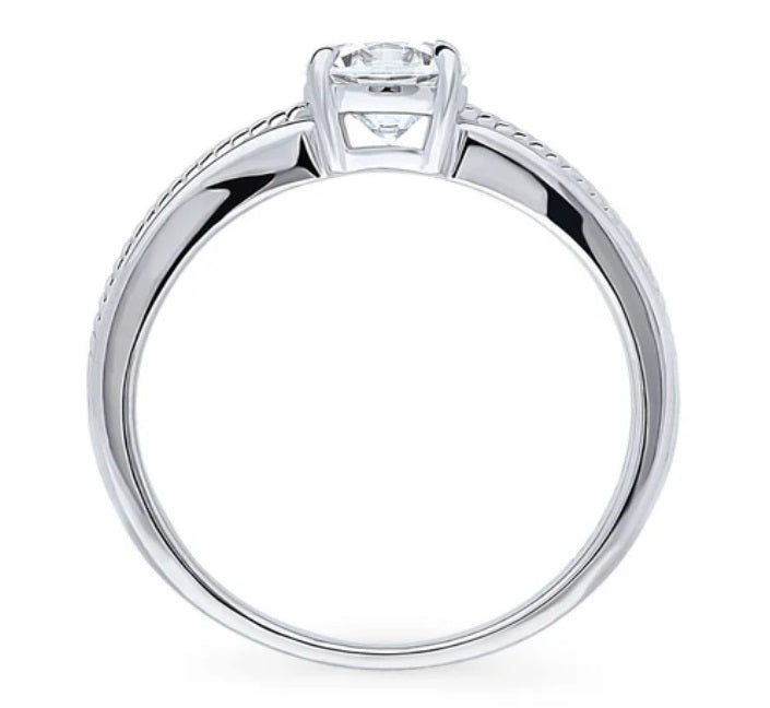 Solitaire Cable 0.8ct Round CZ Ring in Sterling Silver