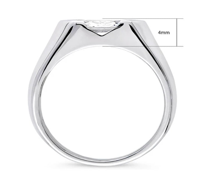 East-West Solitaire Half Bezel Set CZ Ring in Sterling Silver