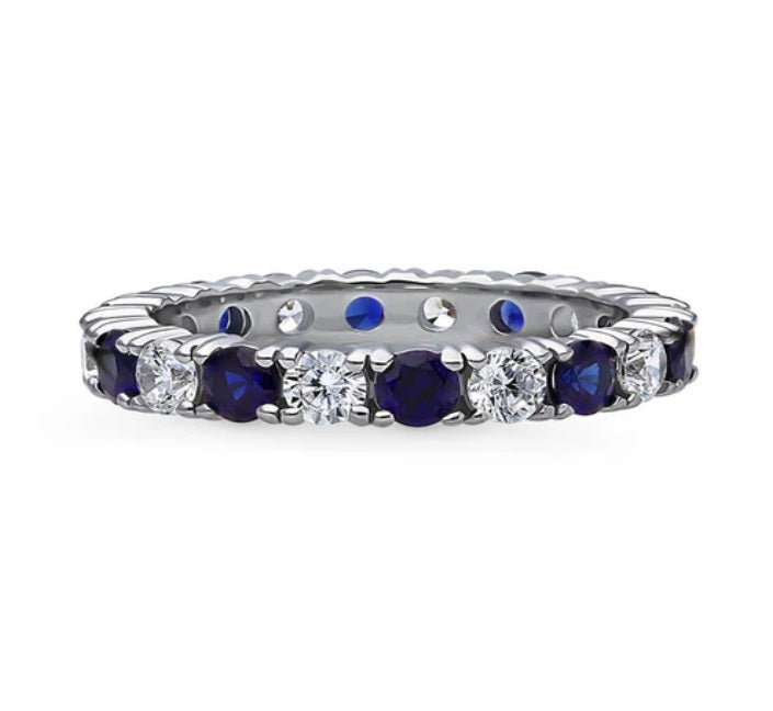 Simulated Blue Sapphire CZ Eternity Ring in Sterling Silver