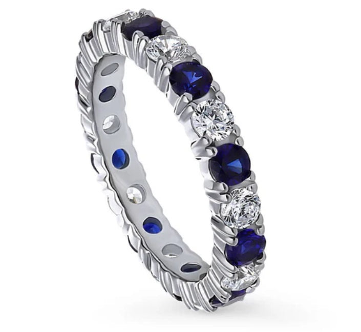 Simulated Blue Sapphire CZ Eternity Ring in Sterling Silver