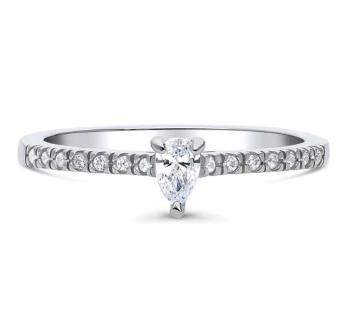 Solitaire 0.3ct Pear CZ Ring in Sterling Silver
