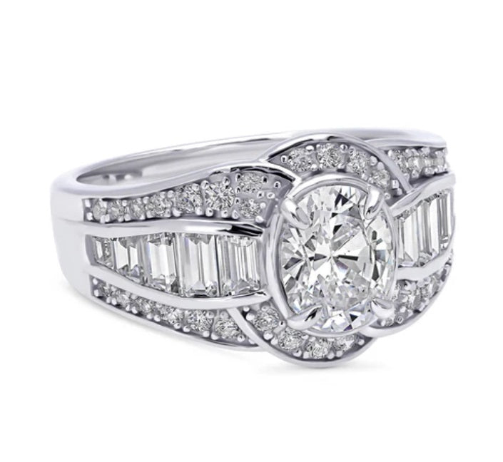 Halo Woven Oval CZ Statement Ring in Sterling Silver