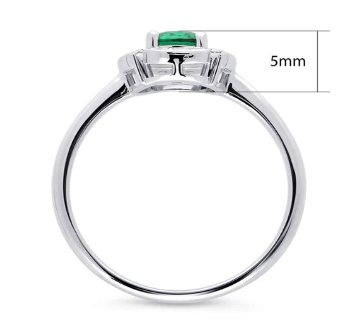 Halo Flower Green Round CZ Ring in Sterling Silver