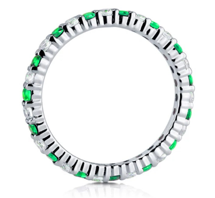 Simulated Emerald Pave Set CZ Eternity Ring in Sterling Silver