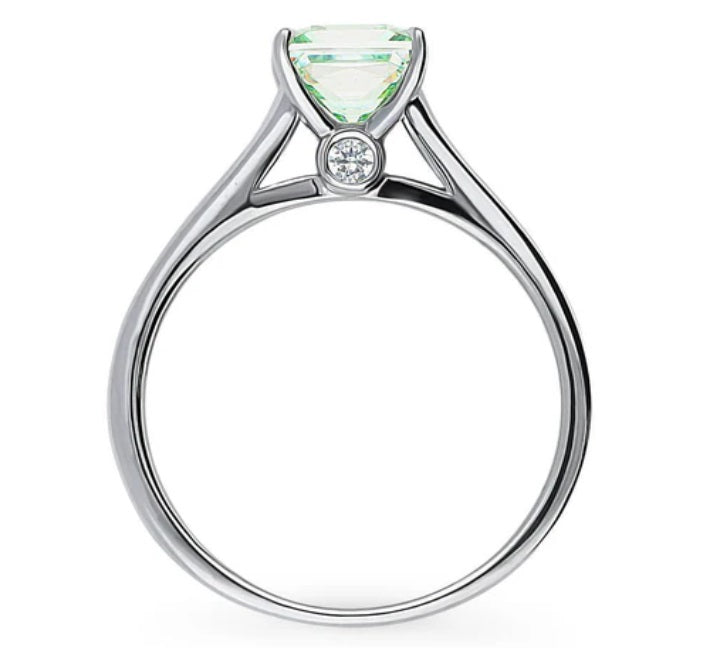 Solitaire Green Princess CZ Ring in Sterling Silver 1.2ct