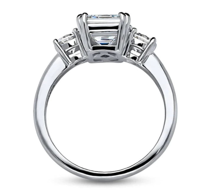 3-Stone Emerald Cut CZ Ring in Sterling Silver